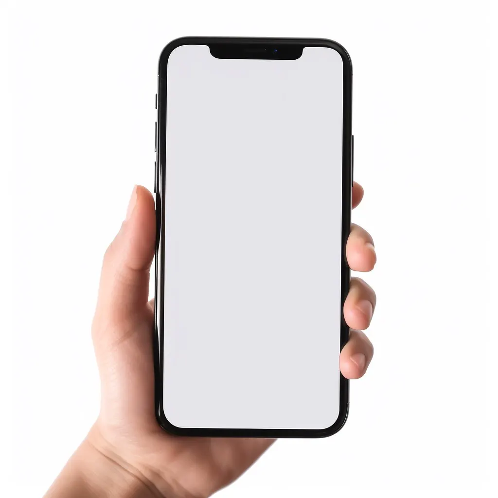 Mão segurando um celular com a tela em branco, como o aparelho do cliente prestes a abrir o botão de WhatsApp no Google